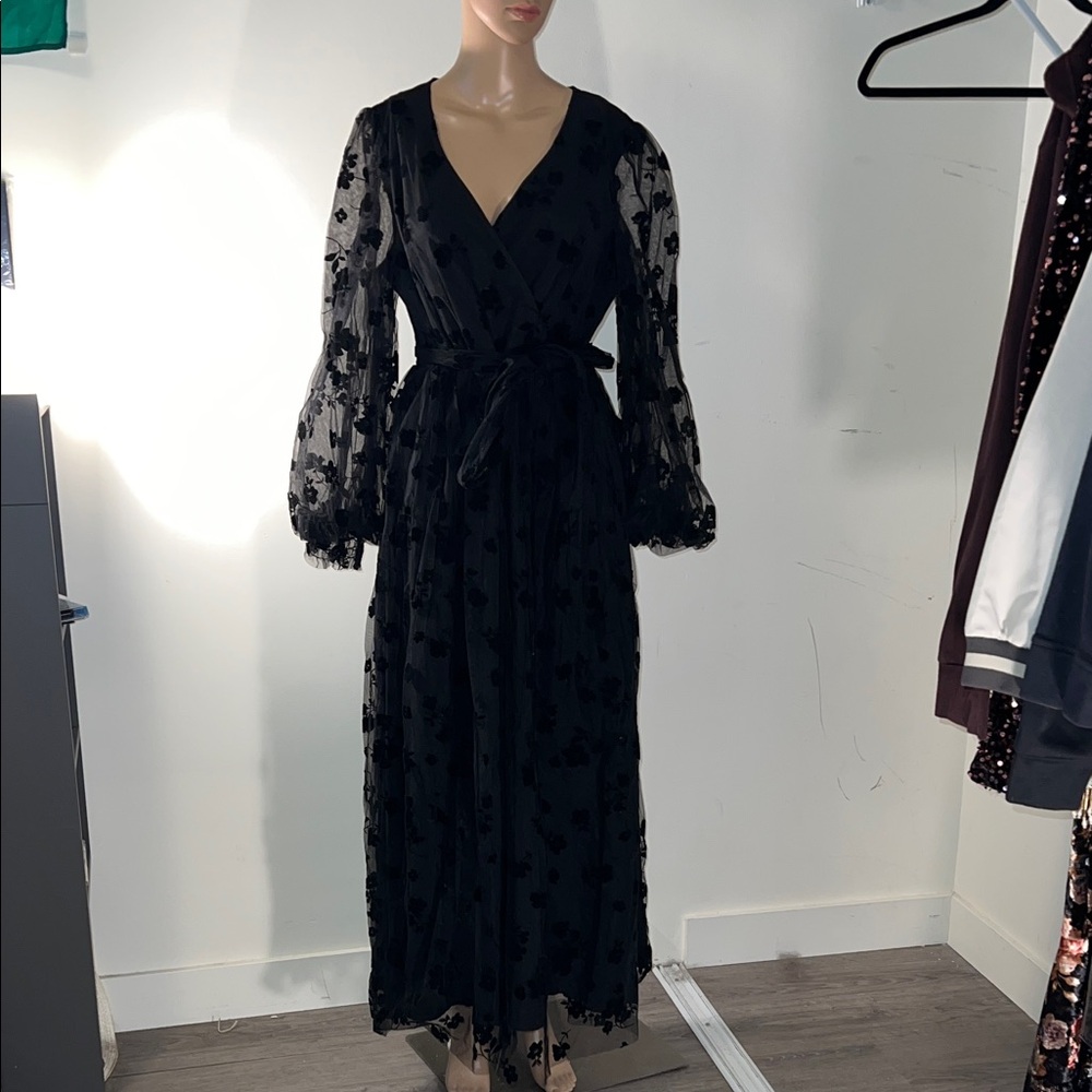 SHEIN Black Sheer Long Sleeve Dress (#52)